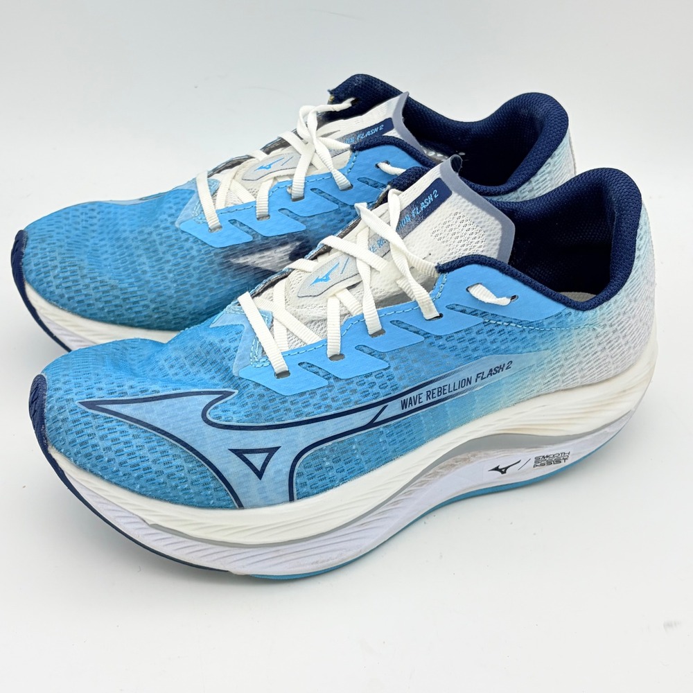Mizuno Wave Rebellion Flash 2 Blue White Running Shoes Women 9 Lightweight
